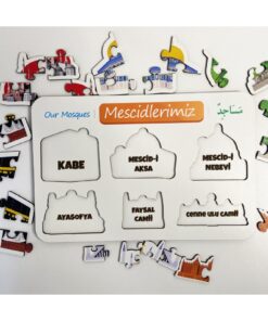 Moonbeavers Mescidlerimiz İslami Eğitici Öğretici Geliştirici Ahşap Sağlıklı Yapboz Oyuncak
