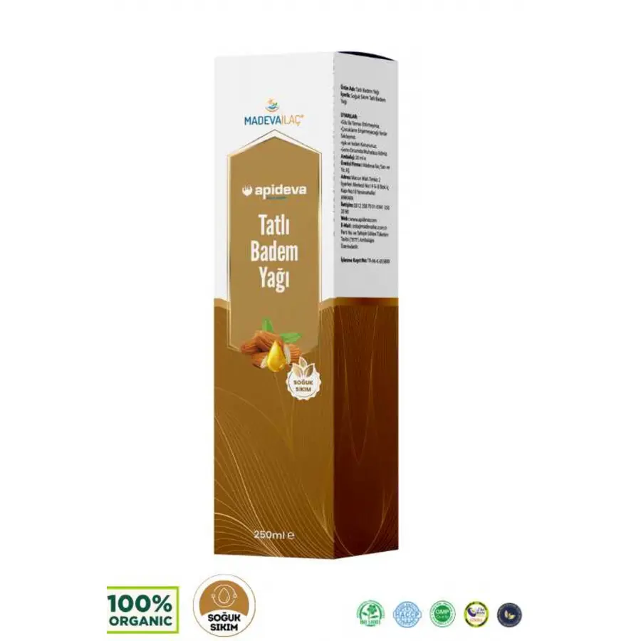 Apideva Tatlı Badem Yağı Soğuk Sıkım 250 mL