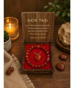 Doğal Taş Akik Kolye Ve Bileklik Seti (Kutu Hediyeli)