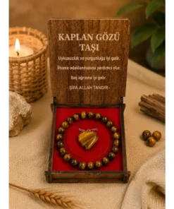 Doğal Taş Kaplan Gözü Kolye Ve Bileklik Seti (Kutu Hediyeli)