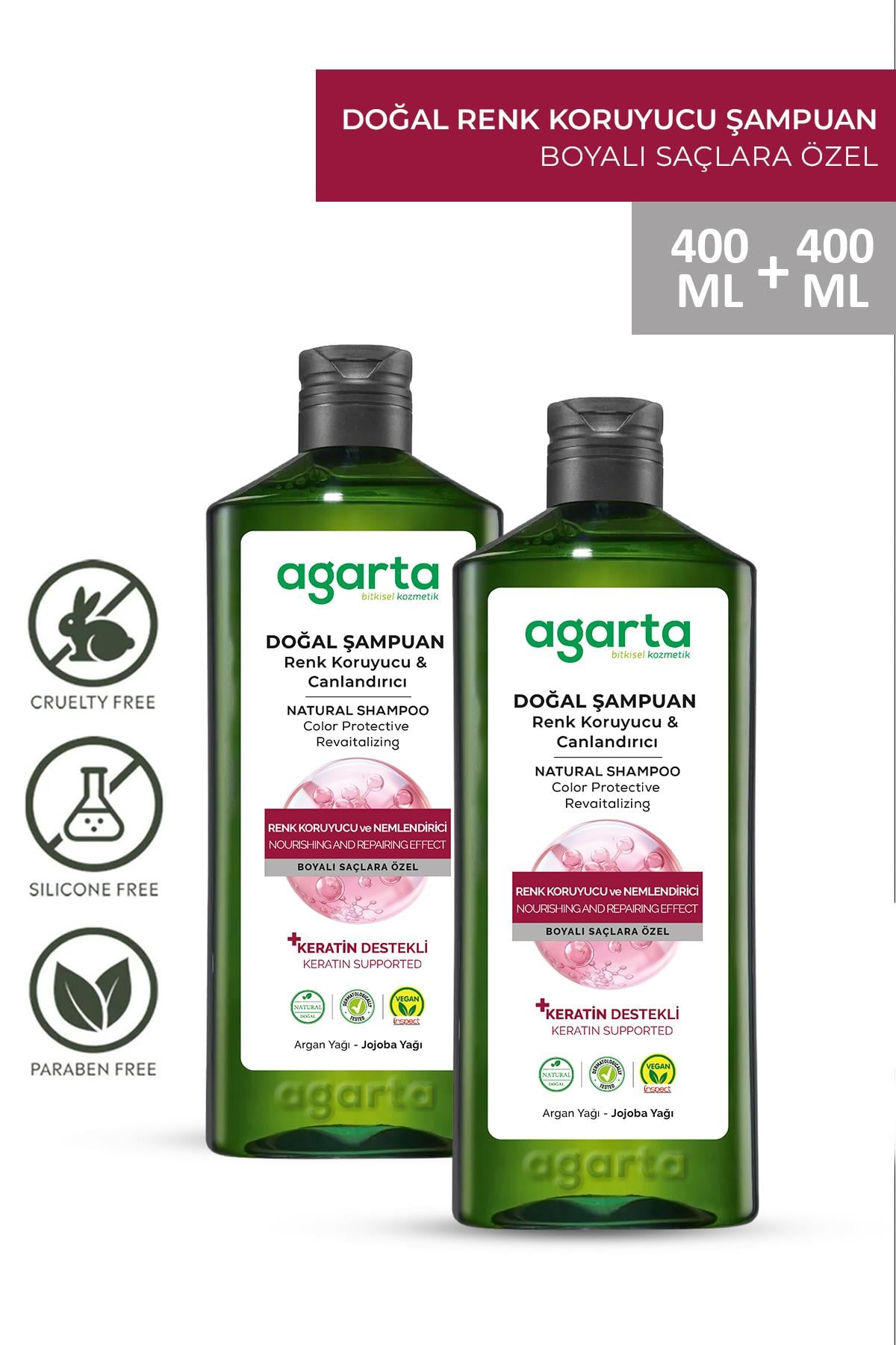 Agarta 2 adet Boyalı Saçlar Için Renk Koruyucu Ve Canlandırıcı Şampuan 400 mL+400 mL
