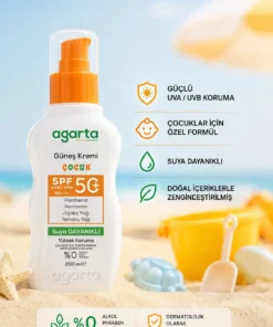 Agarta Suya Dayanıklı Yüksek Koruma SPF 50+ Yüz Vücut Güneş Koruyucu Kids 200 mL - Görsel 3