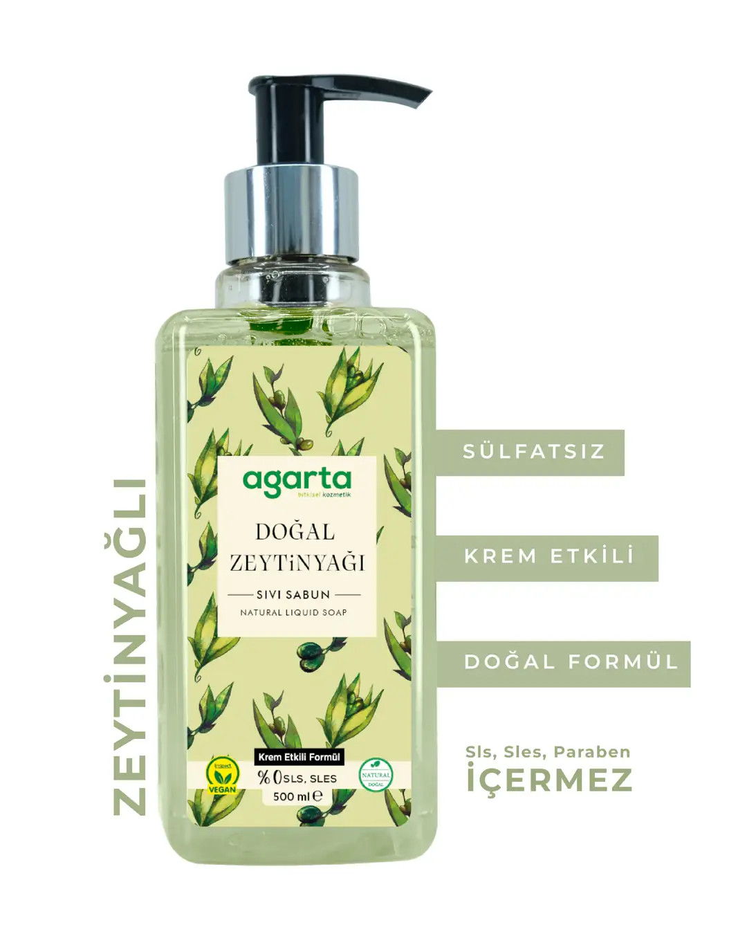 Agarta Doğal Zeytinyağlı Sıvı Sabun 500 mL - Görsel 2