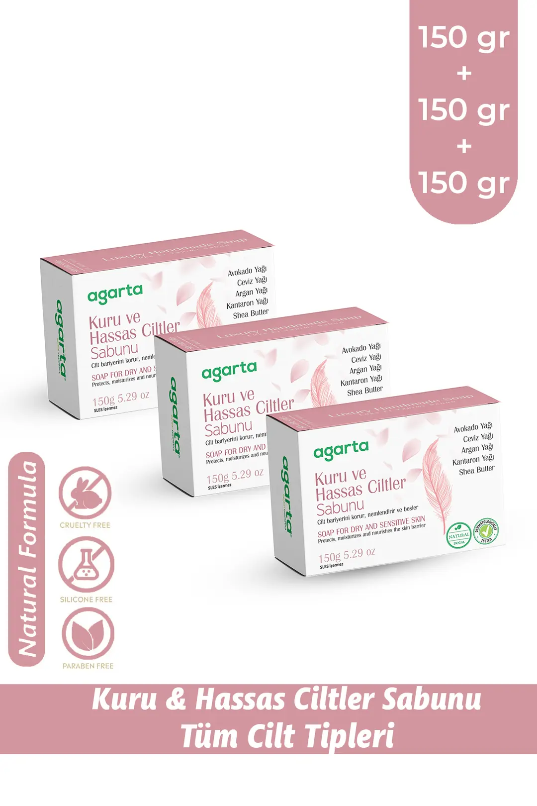 Agarta 3 Adet Doğal Kuru Ve Hassas Ciltler Sabunu 150 g