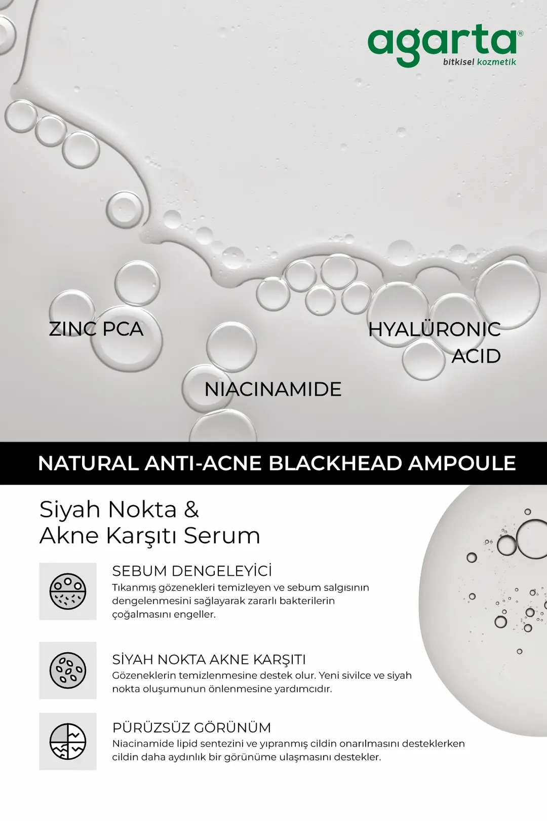 Agarta Siyah Nokta ve Akne Karşıtı Gözenek Sıkılaştıran Niacinamide Ampul Serum 50 mL - Görsel 3