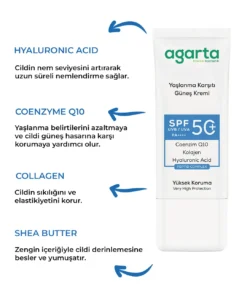 Alternative view of Agarta Yaşlanma Karşıtı Collagen Destekli Spf+50 Yüz Güneş Kremi 50 mL