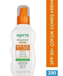 Agarta Suya Dayanıklı Yüksek Koruma SPF 50+ Yüz Vücut Güneş Koruyucu Kids 200 mL