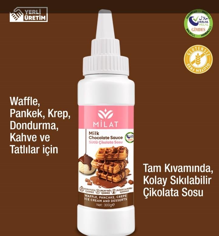 Sütlü Tatlı Sos (Glutensiz) 300 g - Waffle & Krep & Pankek & Tatlı & Dondurma Sosu