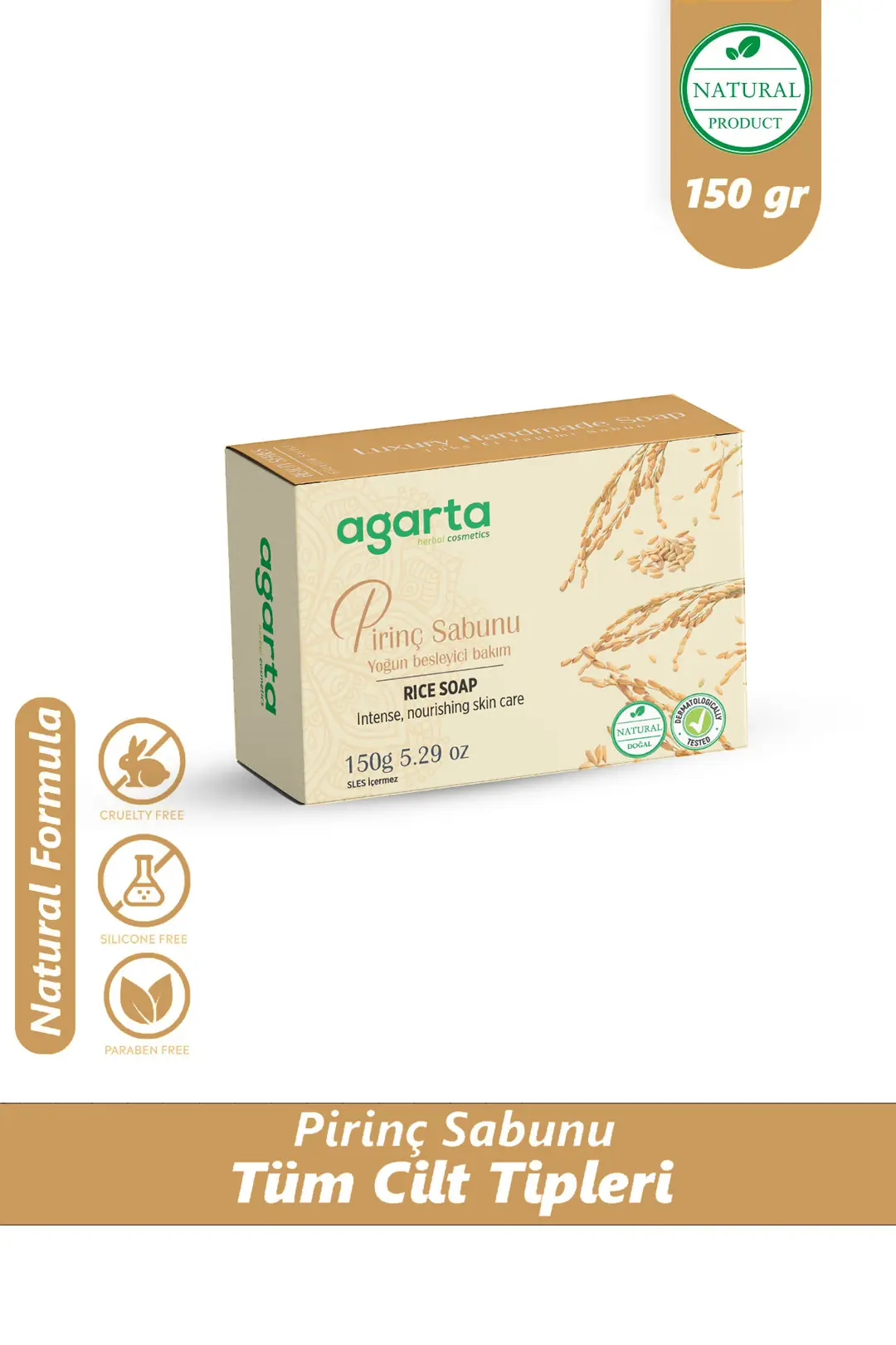 Agarta Doğal El Yapımı Cilt Beyazlatıcı Pirinç Sabunu 150 g